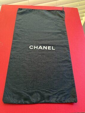 Authentic Chanel black dust bag white logo & drawstring Pre-loved GUC